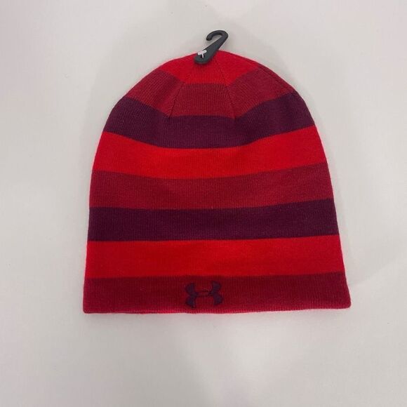 NWOT Under Armour Red & Purple Striped Winter Hat - Picture 1 of 4